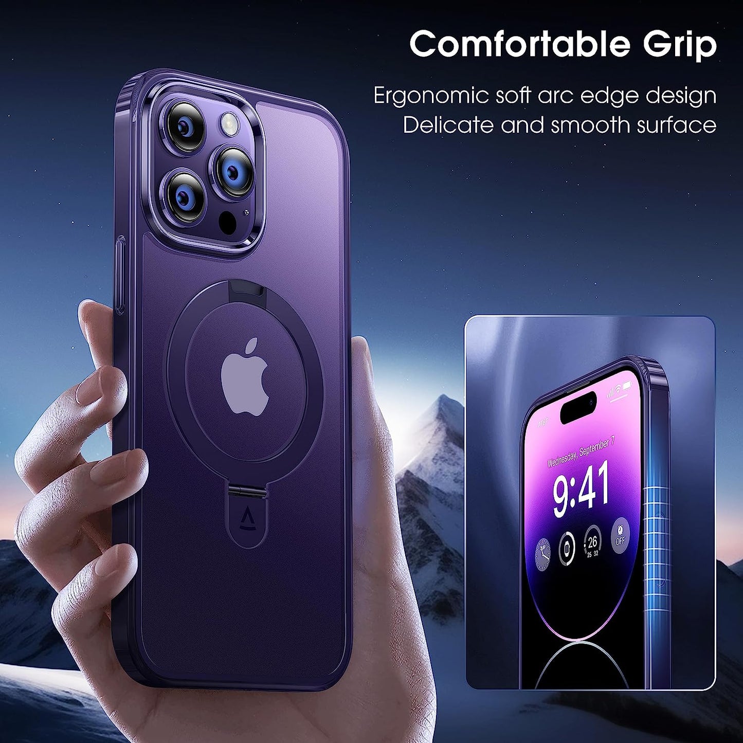 Alphex Invisible Stand Magnetic Case for Iphone 14 Pro [Look as Bare Iphone][Compatible with Magsafe] Military Grade Shockproof Matte Slim Phone Cover Ring Holder Women Men 6.1 Inch, Deep Purple  Alphex   