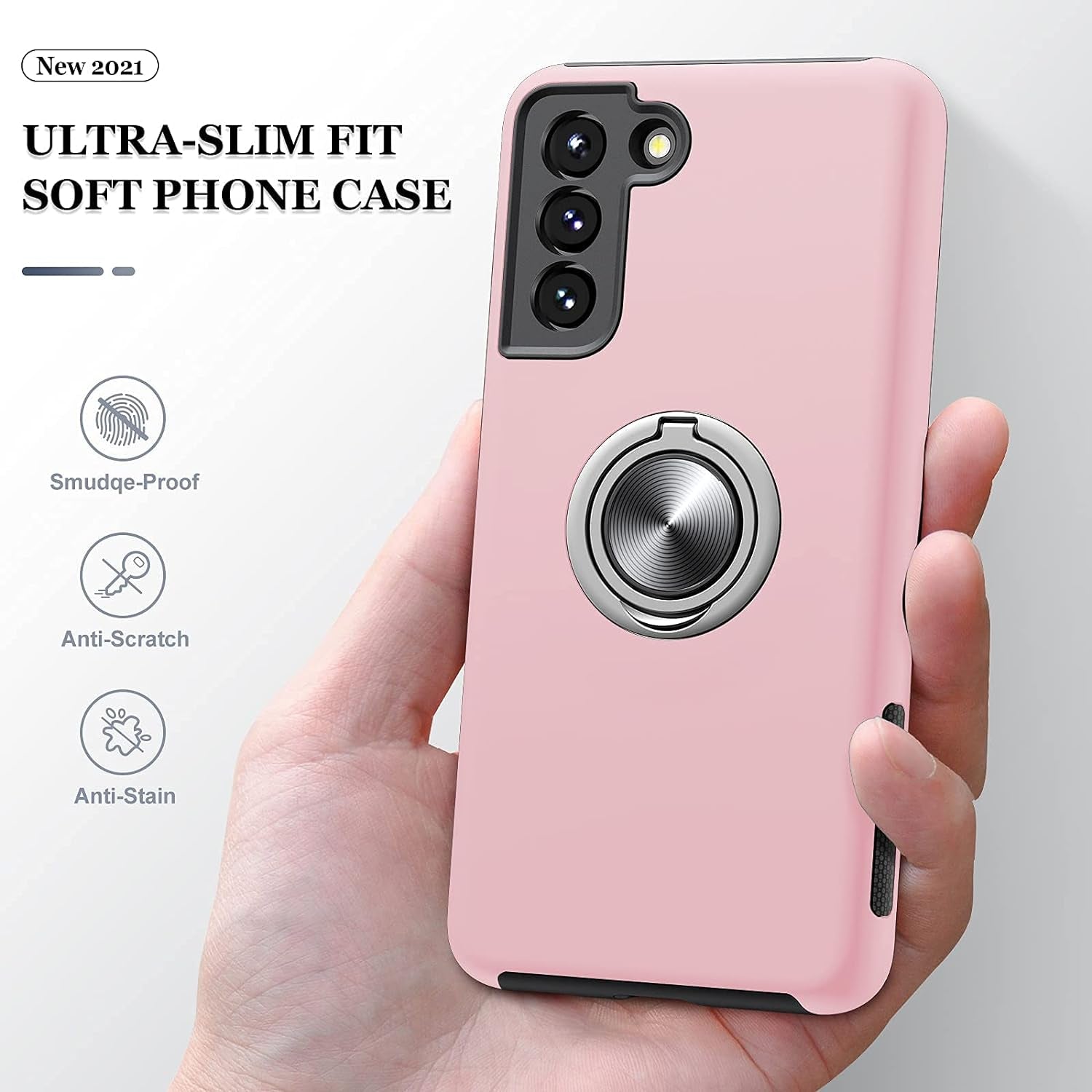 JAME Designed for Samsung Galaxy S21 Case (Not for S21 plus & S21 Ultra), Slim Tough Rugged Shockproof Protective Case with Metal Ring Kickstand for Samsung Galaxy S21 6.2 Inch, Pink  JAME   