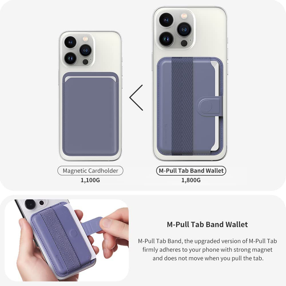 Sinjimoru Comb-Pattern Phone Grip Wallet for Magsafe, Vegan Leather Magnetic Cell Phone Card Holder & Wool Band Strap as Credit Card Case for Iphone 12 13 14 plus Pro Max. M-Pull Tab Band Black  Sinjimoru Co.Ltd   