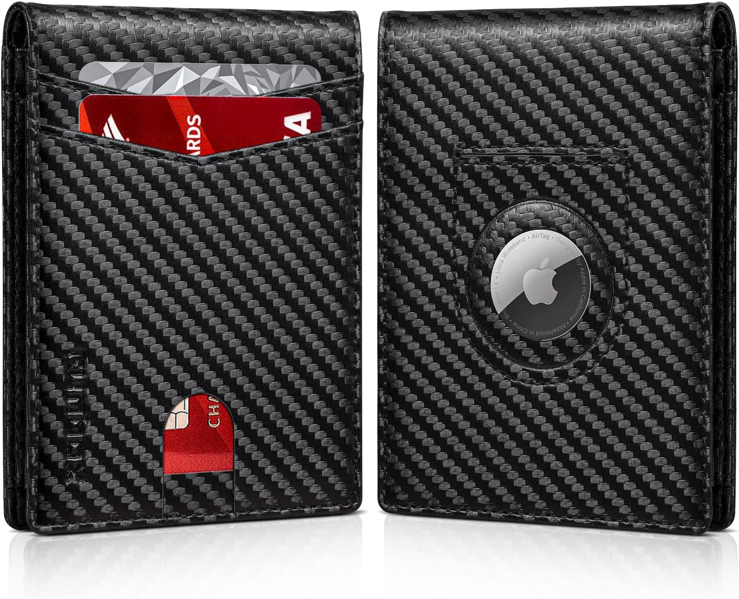 RUNBOX Airtag Wallet for Men-Mens Wallets with Slim Bifold-Air Tag Holder-Rfid Blocking Wallet-Id Window 12 Cards Gift for Men  RUNBOX Carbon Black  