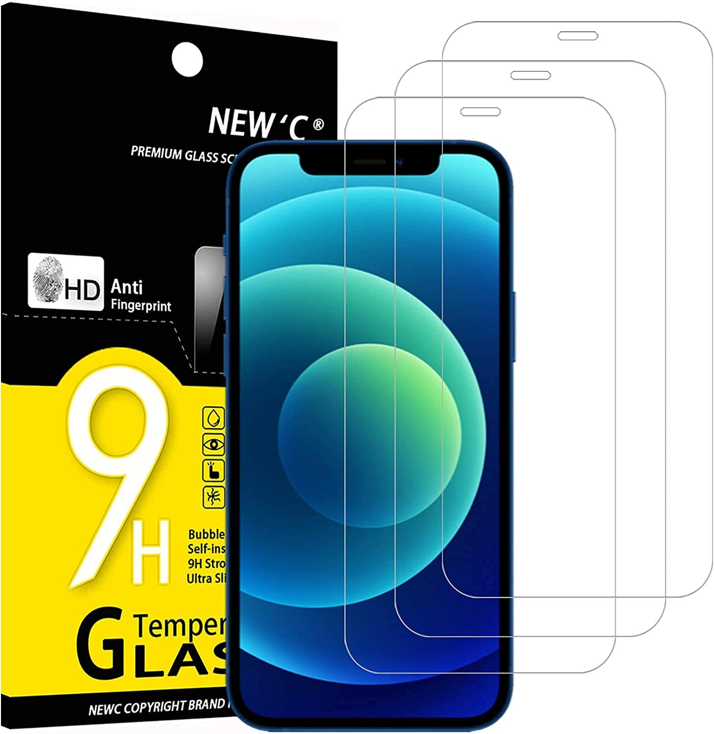 NEW'C [3 Pack] Designed for Iphone 12 Mini (5.4) Screen Protector Tempered Glass, Case Friendly Ultra Resistant  NEW'C Iphone 12/12 Pro 6.1 Inch  