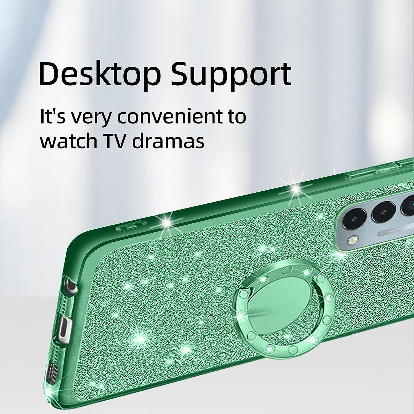 Kudini for Oneplus Nord N200 5G Case, N200 Phone Case for Women Glitter Crystal Soft Clear TPU Luxury Bling Cute Protective Cover with Kickstand Strap for Oneplus Nord N200 5G (Glitter Green)  KuDiNi   