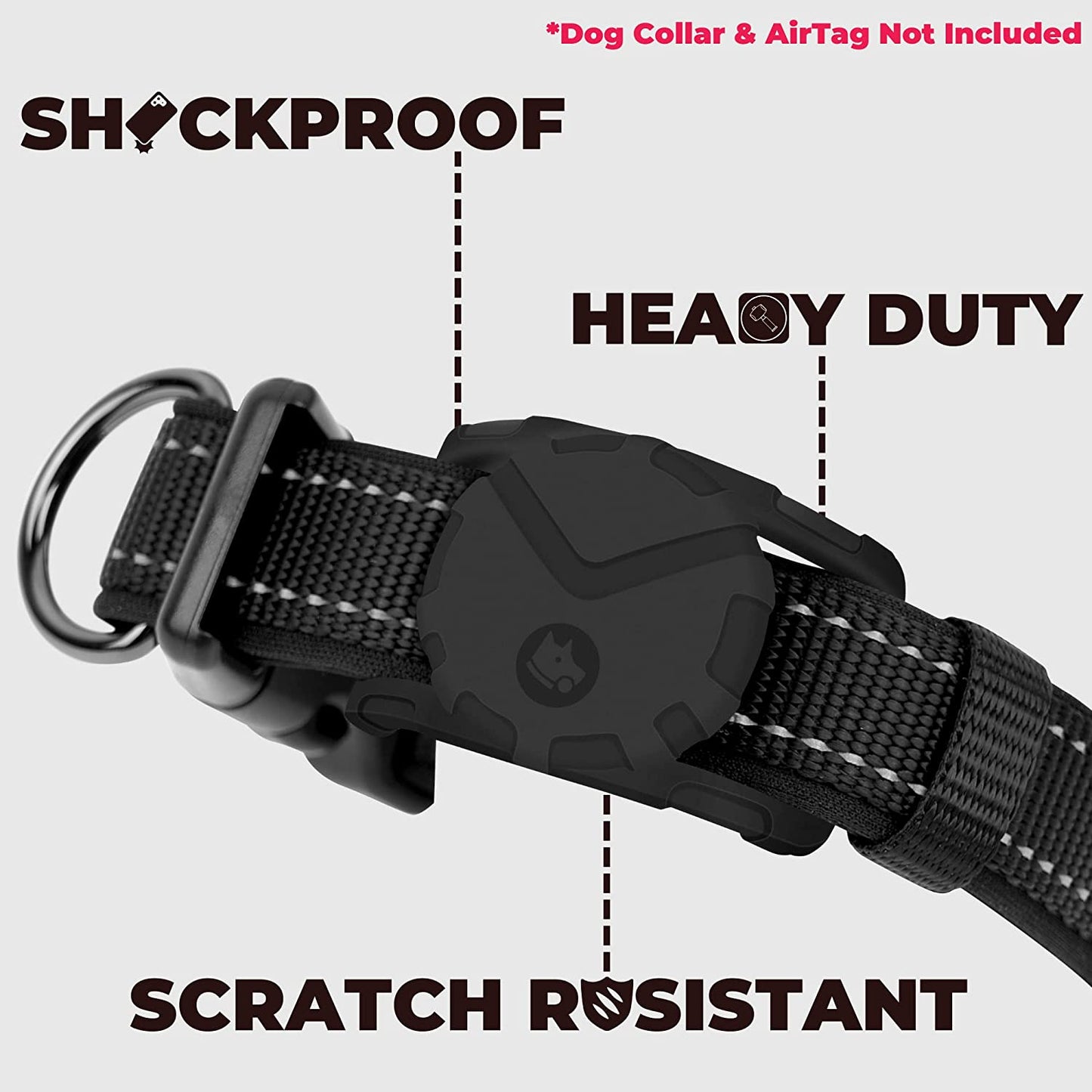 FOSSA Airtag Dog Collar Holder, Large Dog Airtag Holder, Waterproof Dog Collar Airtag Holder, Cat Air Tag Tracker Case  Fossa   