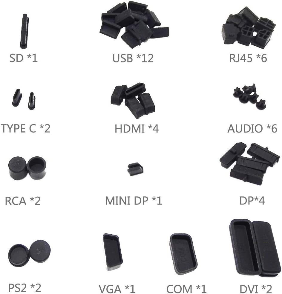 Anti Dust Plug,Hfeix Silicone Cap Computer Port Cover PC Interface Stopper Socket Protecor Kit Black (Black 44)  HFEIX   