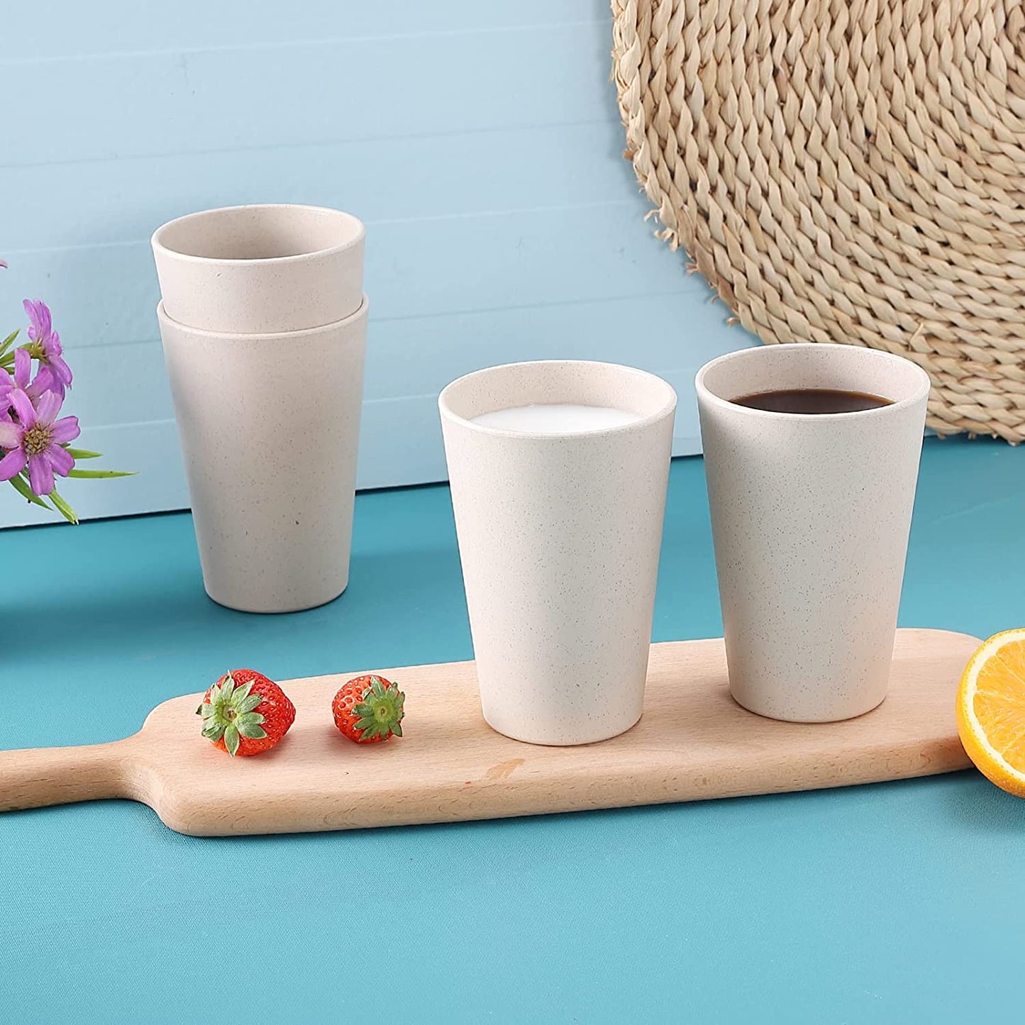 28Pcs Wheat Straw Dinnerware Sets, Plates and Bowls Sets for 4, Large Plates, Bowls, Cups for Camping, Picnic Microwave Safe  Wwyybfk   