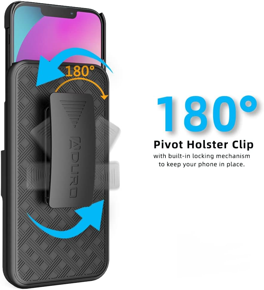 Aduro Combo Case with Kickstand & Holster for Iphone 13 Mini, Slim Shell & Swivel Belt Clip Holster, with Built-In Kickstand for Apple Iphone (5.4") 2021  Aduro   