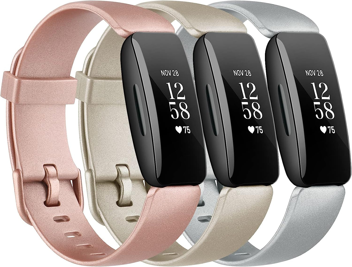 3 Pack Silicone Bands Compatible with Fitbit Inspire 2 Bands for Women Men, Adjustable Replacement Sport Wristbands Straps for Fitbit Inspire 2 / Ace 3 (Black/Gray/White)  Mugust Rose Gold/Champagne Gold/Silver  