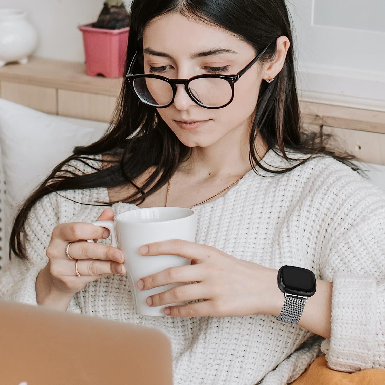 2Pack Metal Bands Compatible with Fitbit Versa 3 /Fitbit Versa 4 /Fitbit Sense 2 /Fitbit Sense Bands for Women Men, Stainless Steel Metal Adjustable Magnetic Strap Replacement for Versa 3/Fitbit Sense  Afoskce   