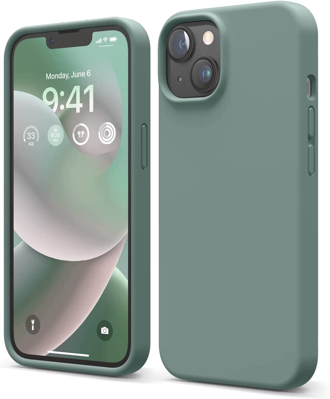 Elago Compatible with Iphone 14 Case, Liquid Silicone Case, Full Body Protective Cover, Shockproof, Slim Phone Case, Anti-Scratch Soft Microfiber Lining, 6.1 Inch (Stone)  elago Midnight Green  