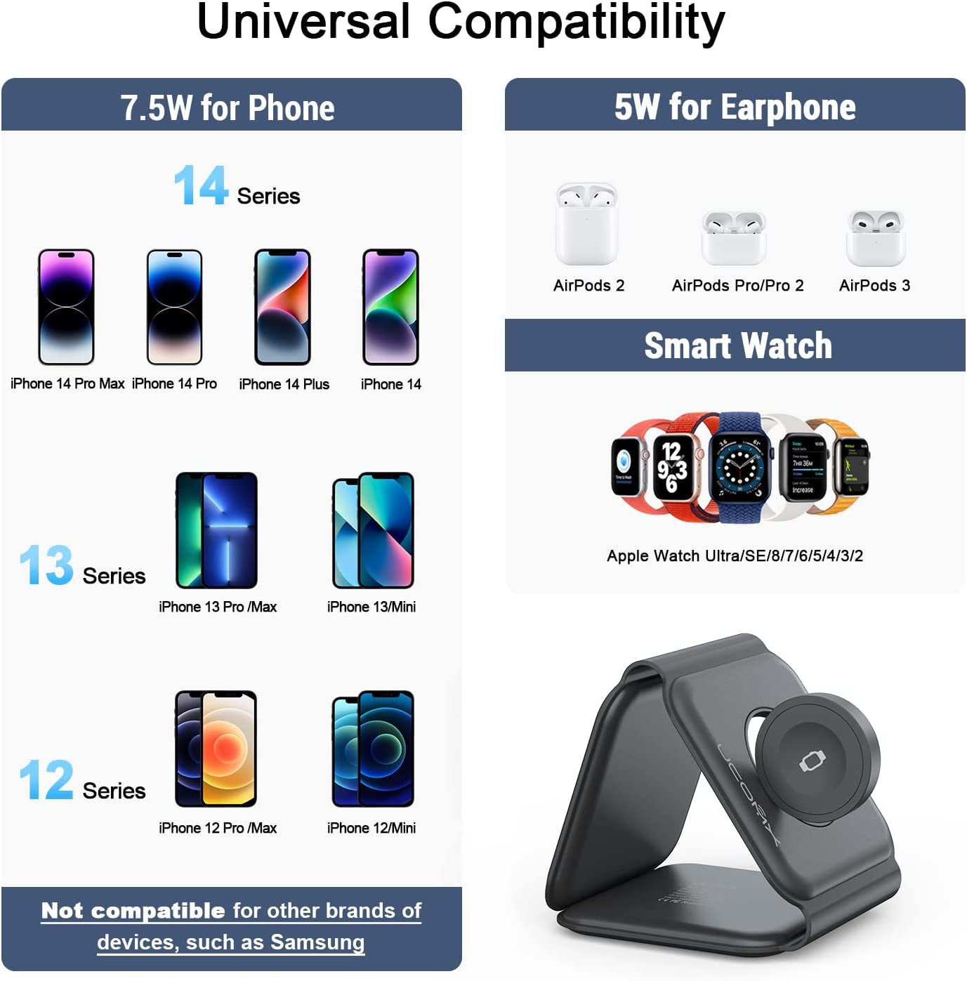 UCOMX Nano 3 in 1 Wireless Charger for Iphone,Magnetic Foldable 3 in 1 Charging Station,Travel Charger for Multple Devices for Iphone 14/13/12 Series,Airpods 3/2/Pro,Iwatch(Adapter Included)  Lilimlss LLC   