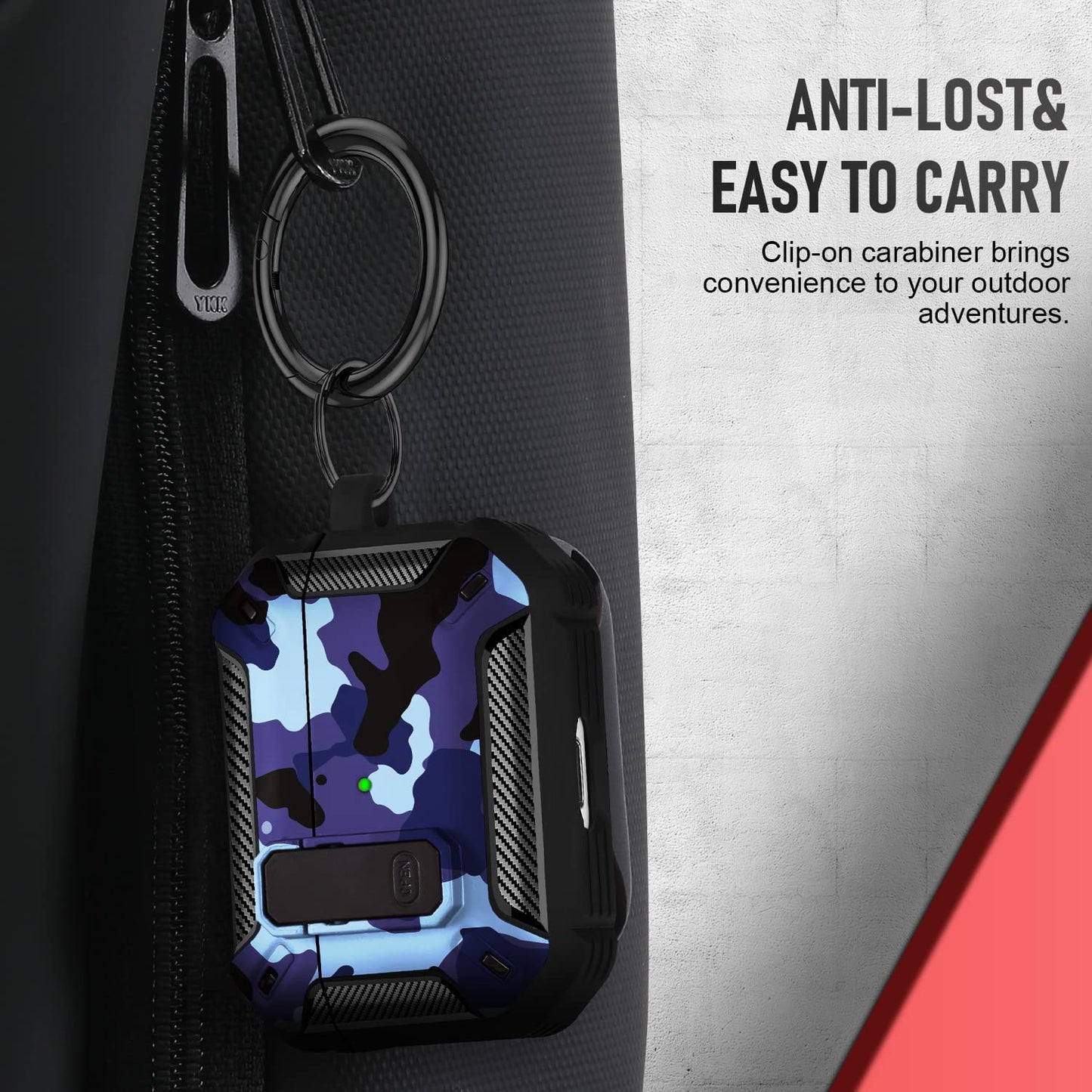 Youskin Airpod Pro Case Secure Lock Clip Case,Carbon Fiber Military Armor Series Full-Body Rugged Hard Shell Airpod Pro Case for Men Women with Keychain，Blue Camo  Youskin   