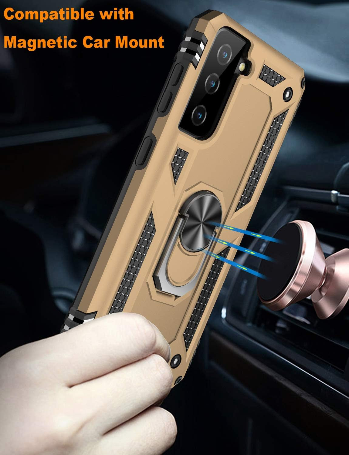 IKAZZ Galaxy S21 plus Case,Samsung S21 plus Cover Military Grade Shockproof Heavy Duty Protective Phone Case Pass 16Ft Drop Test with Magnetic Kickstand for Samsung Galaxy S21 plus Gold  IKAZZ   