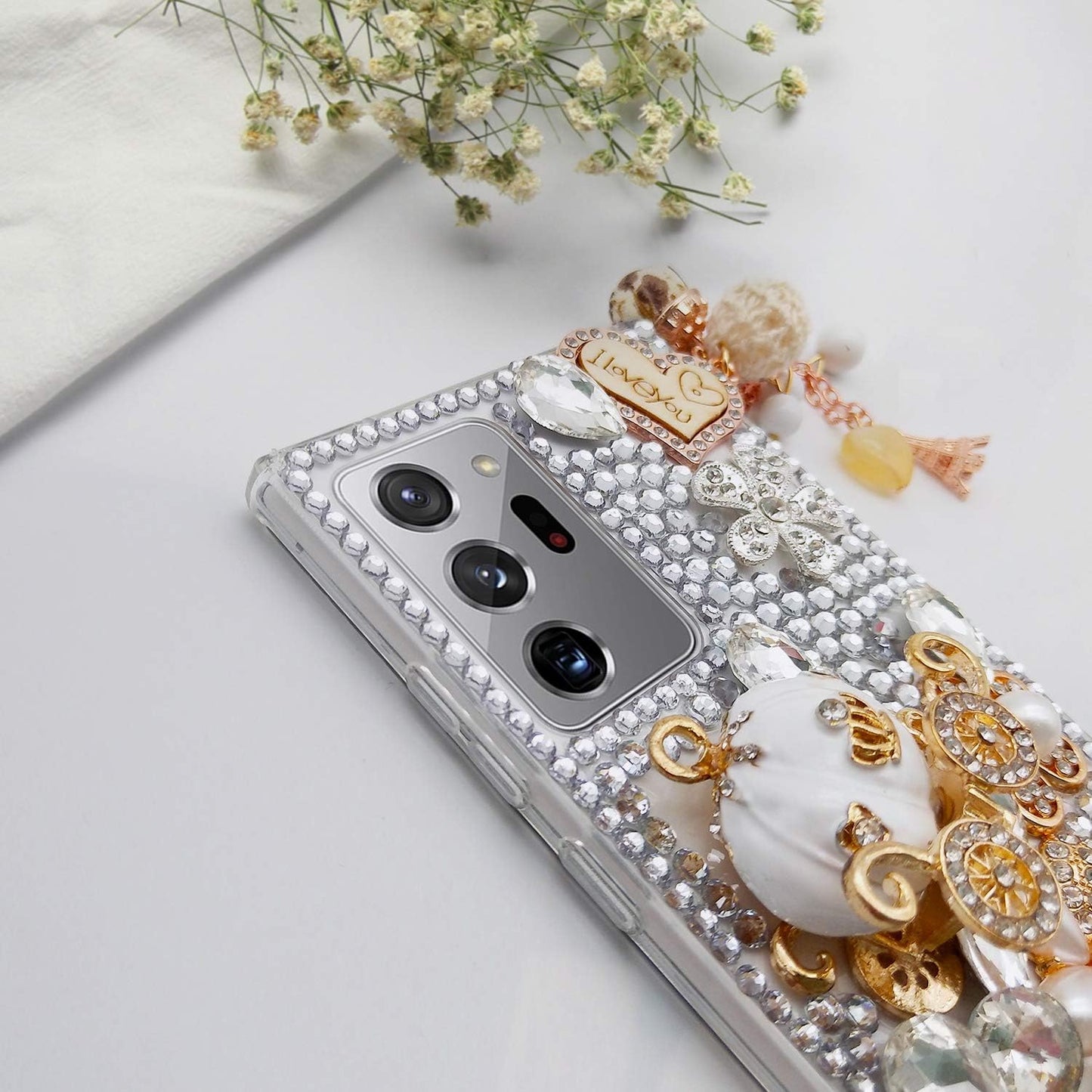 Guppy for Galaxy Note 20 Ultra Case Women Luxury 3D Bling Shiny Rhinestone Diamond Crystal Pearl Handmade Pendant Iron Tower Pumpkin Car Flowers Soft Protective Anti-Fall Case for Galaxy Note 20 Ultra  Guppy   