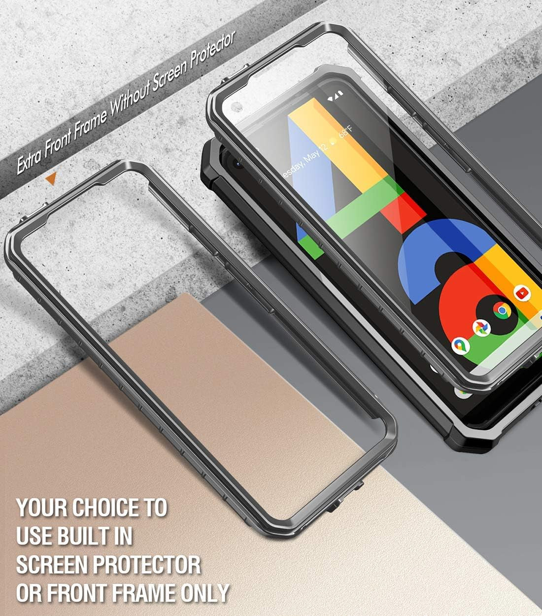 Poetic Guardian Series for Google Pixel 4A 5.8 Inch (2020) Case, Full-Body Hybrid Shockproof Bumper Cover with Built-In-Screen Protector, Black/Clear  Poetic   