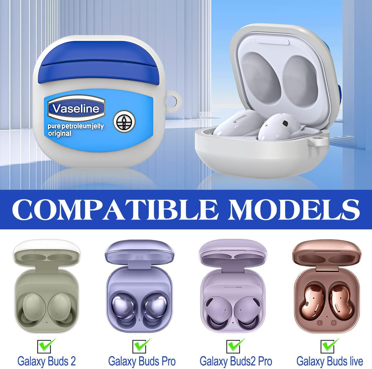 Case for Samsung Galaxy Buds Pro 2 Case (2022)/Buds 2 Case (2021)/Buds Pro Case (2021)/Galaxy Buds Live Case (2020), Cute Cartoon Funny Shockproof Silicone Protective Cover with Keychain [3M Adhesive]  QIUDAOY   