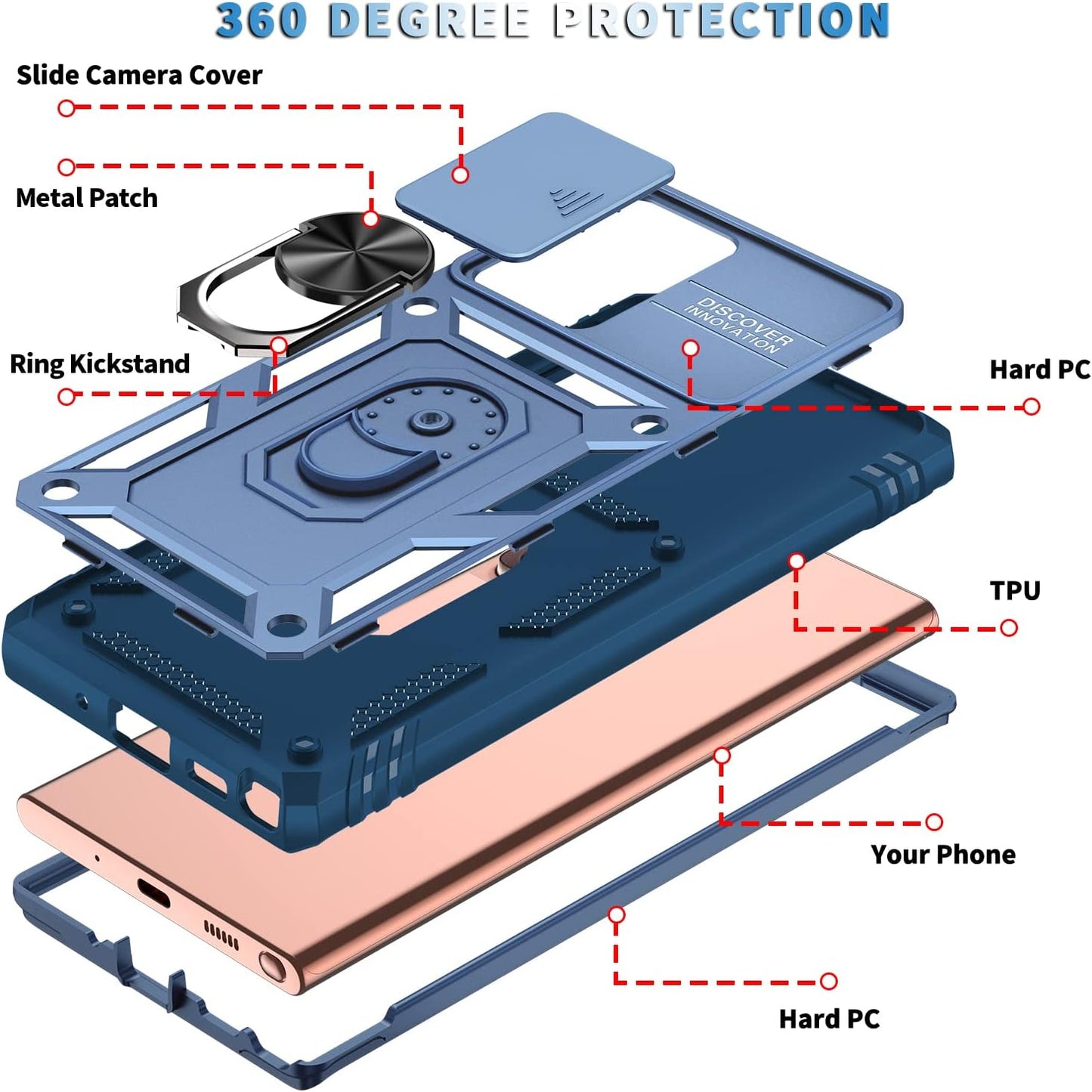 DAWEIXEAU Case for Galaxy Note 20 Ultra, Shockproof Impact Resistant with Slide Lens Protective Cover Case for Samsung Galaxy Note 20 Ultra/Note 20 Ultra 5G (Blue)  DAWEIXEAU   