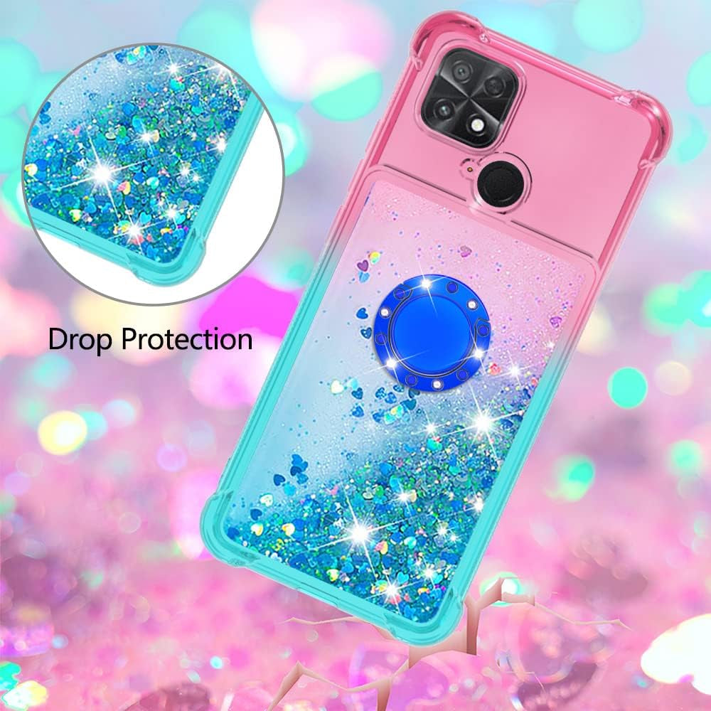Monwutong Slim Fit Phone Case for Xiaomi Poco C40, Bling Shiny Quicksand Effect TPU Bumper Case with Four Corners Heavy Protection Anti-Fall Cover for Xiaomi Poco C40,Pink Blue  Monwutong   
