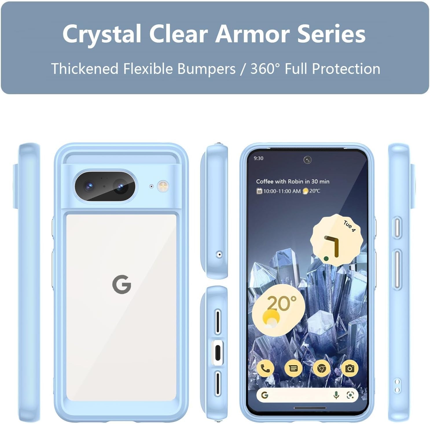 Guarishel for Google Pixel 8 Phone Case: [Built-In 4 Airbags][Not-Yellowing] Military-Grade Shockproof Protective Phone Case for Google Pixel 8, Blue  Guarishel   