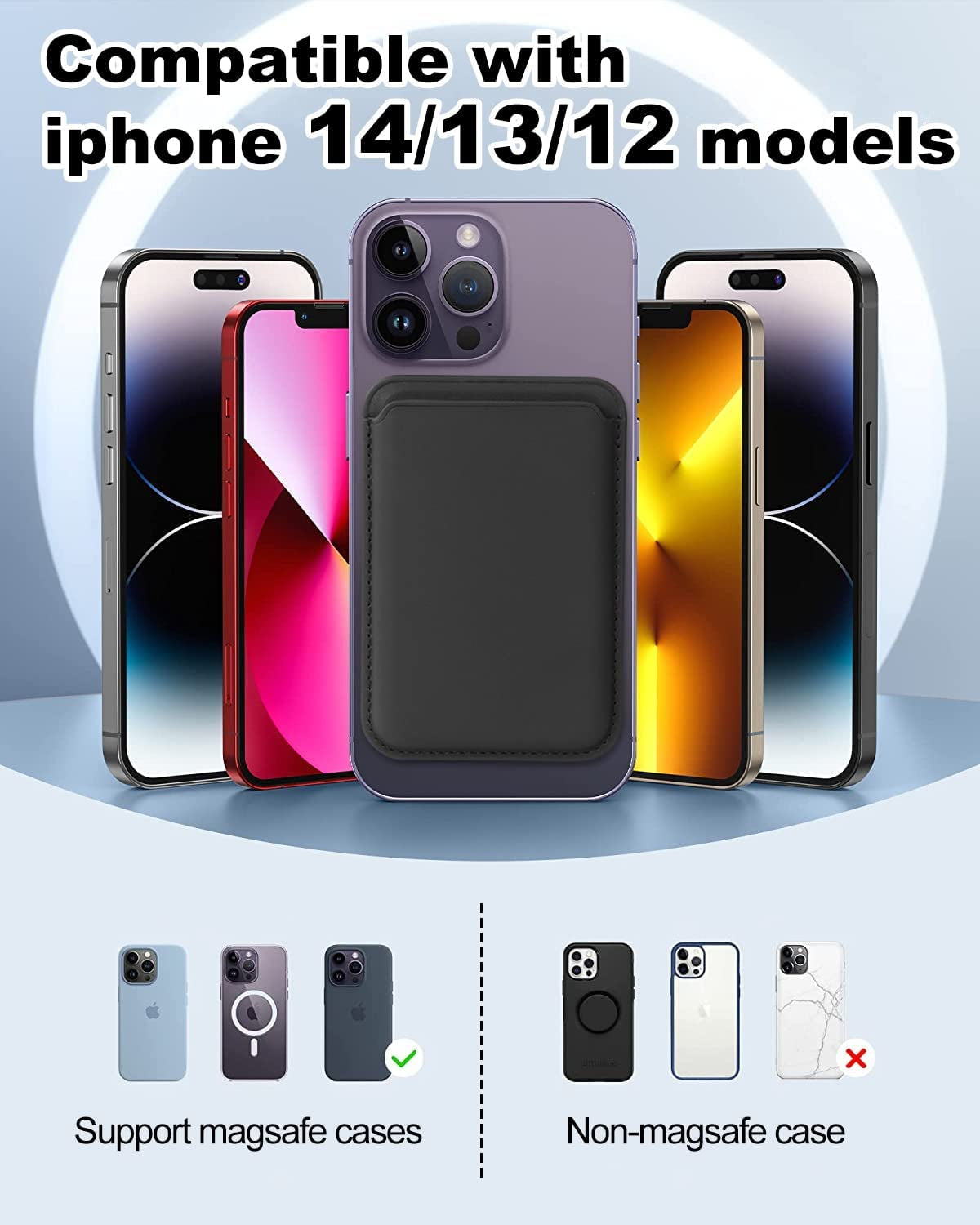 COMWINN Mag Safe Wallet with Double-Row Magnets - Minimalism Leather Mag Safe Card Holder - Slim Magnetic Wallet for Iphone 14/13/12 Series Model and Magsafe Case - Max Fit 3 Cards Black  COMWINN   