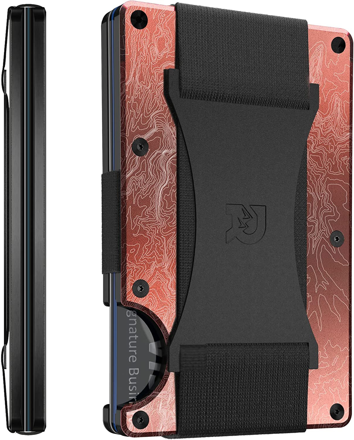 The Ridge Minimalist Slim Wallet for Men - RFID Blocking Front Pocket Credit Card Holder - Aluminum Metal Small Mens Wallets with Cash Strap (Matte Olive)  The Ridge The Narrows - Topographic  