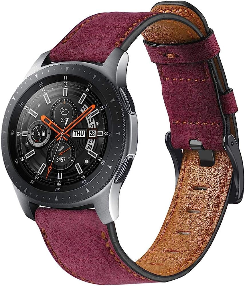 Compatible with Samsung Galaxy Watch 46Mm, 22Mm Genuine Leather Band for Samsung Gear S3 Frontier/Huawei Watch GT 2 46Mm, Leather Strap Replacement for Men Women  EIHAIHIS rose red  