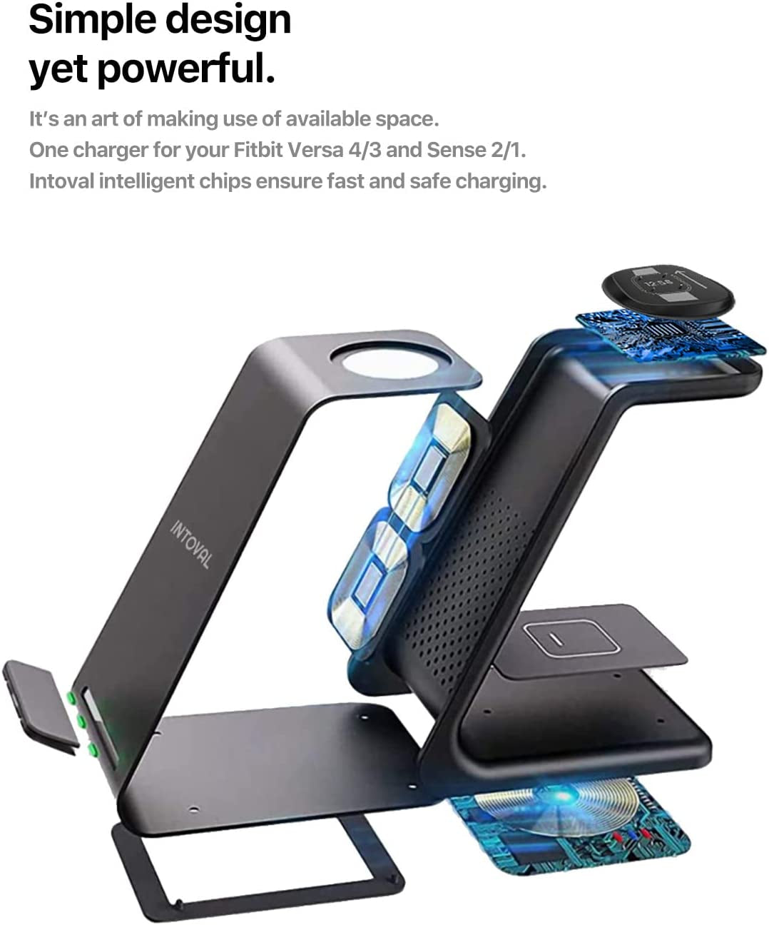 Intoval 3 in 1 Wireless Charger for Fitbit Sense 2/1 Versa 4/3, Iphones, Samsung Galaxy Note and S, Airpods Pro 2/1, Galaxy Buds +/Live and Other Wireless Charging Phones or Earbuds (V3, Black)  Intoval   