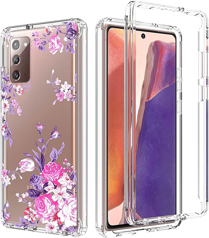 Zoeirc Case for Galaxy Note 20 5G, Samsung Note 20 Clear Case for Girls, Soft TPU 360 Full Body Shockproof Hybrid Bumper Crystal Clear Phone Case Cover for Samsung Galaxy Note 20 (Blue Butterfly)  Zoeirc Rose Flower  