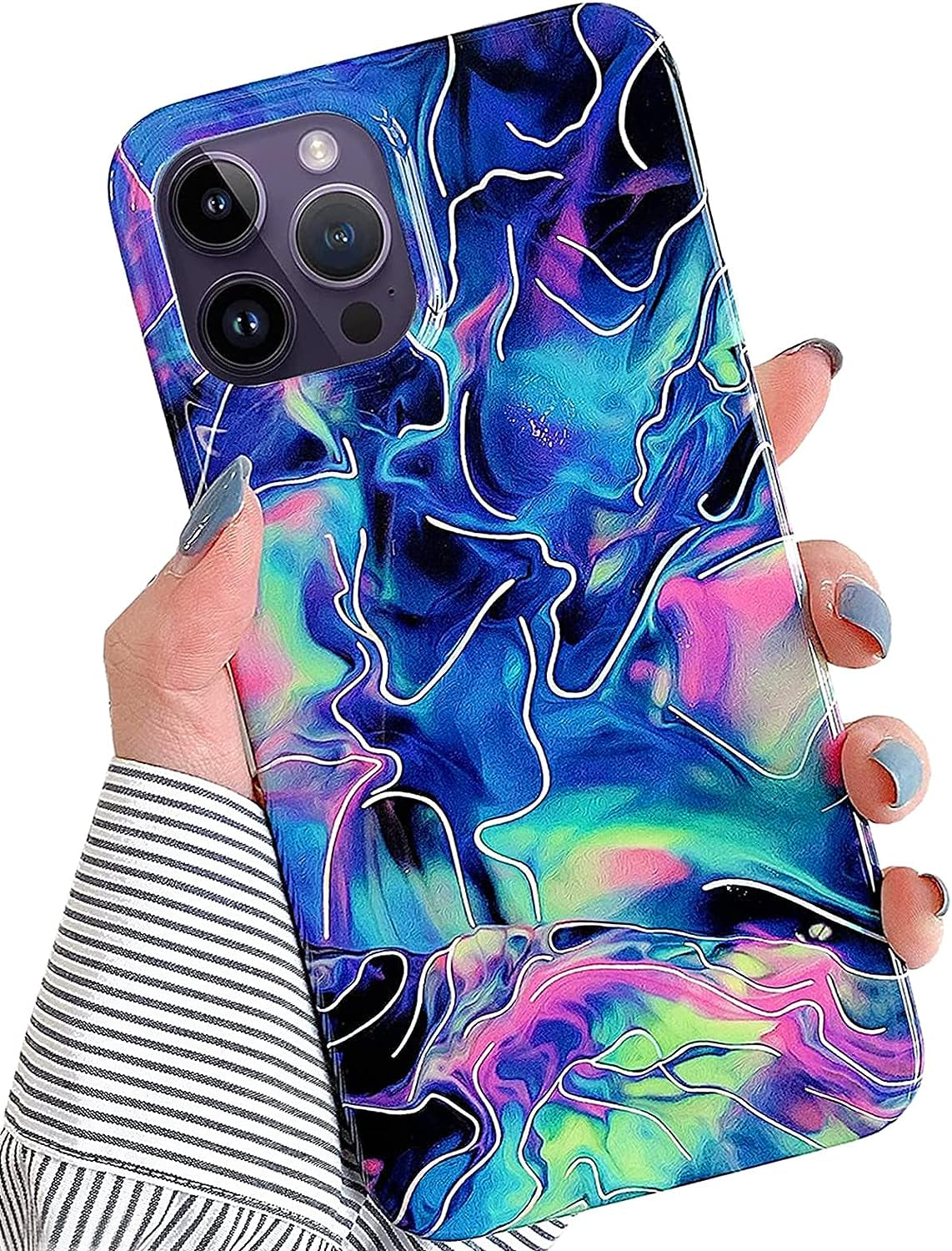 J.West Iphone 14 Pro Case, Luxury Sparkle Translucent Macaron Color, Clear Opal Pearly, Soft TPU Protective Cover  J.west Blue  