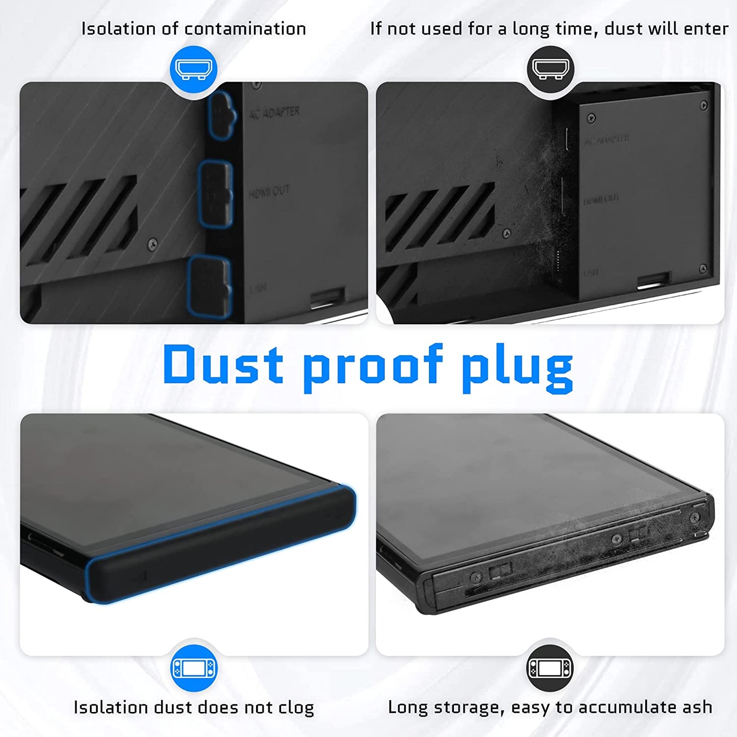 14 Pack - RHOTALL Dust Proof Plugs Kit for Nintendo Switch OLED Accessories, 11 Soft Silicone Dust Plug Cover for Switch OLED Console and Dock, 3 Thumb Grip Caps for Switch OLED Joy Con  RHOTALL   