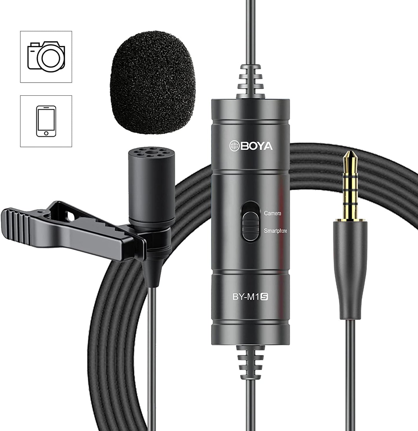 BOYA Upgraded BY-M1S Lavalier Microphone without Battery Omnidirectional Lapel Mic for Iphone DSLR Camera Android Smartphone Camcorders Audio Recorders PC Laptop Recording  BOYA   