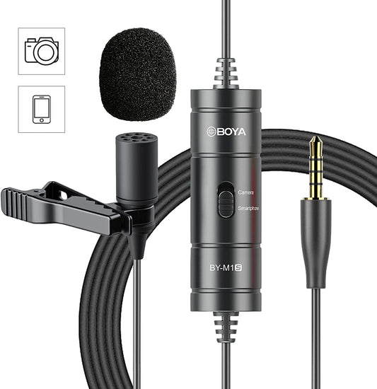 BOYA Upgraded BY-M1S Lavalier Microphone without Battery Omnidirectional Lapel Mic for Iphone DSLR Camera Android Smartphone Camcorders Audio Recorders PC Laptop Recording  BOYA   