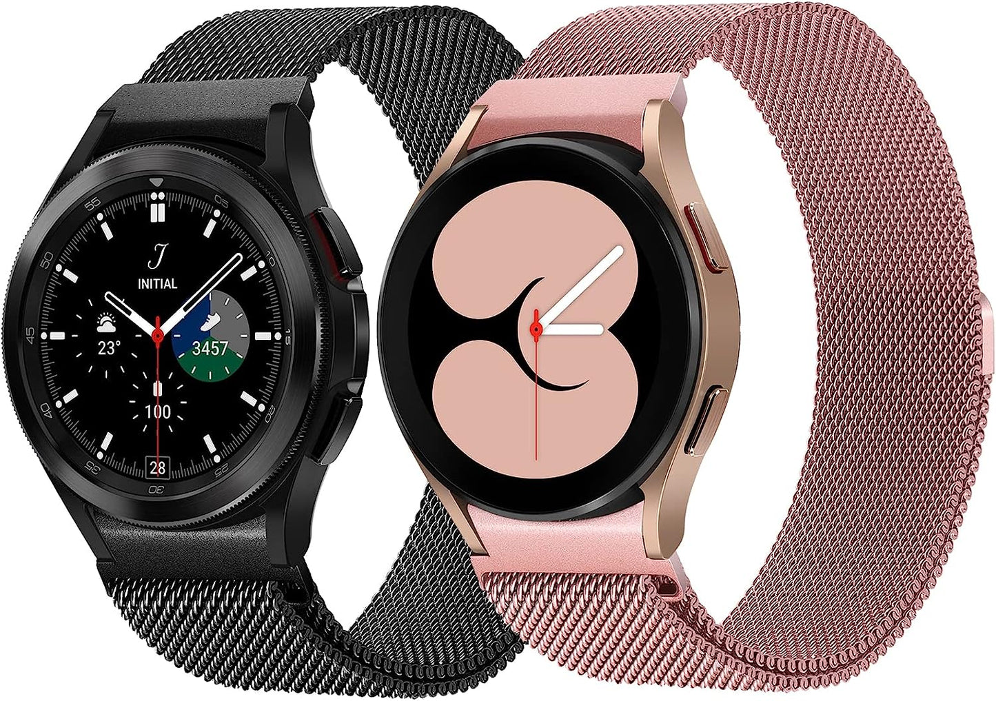 2 Packs No Gap Metal Bands Compatible with Samsung Galaxy Watch 5/Watch 5 Pro/Galaxy Watch 4 40Mm 44Mm/Galaxy Watch 4 Classic 42Mm 44Mm, Milanese Stainless Magnetic Strap for Men Women  HPJK Black/RosePink for Galaxy Watch 5 / 4 