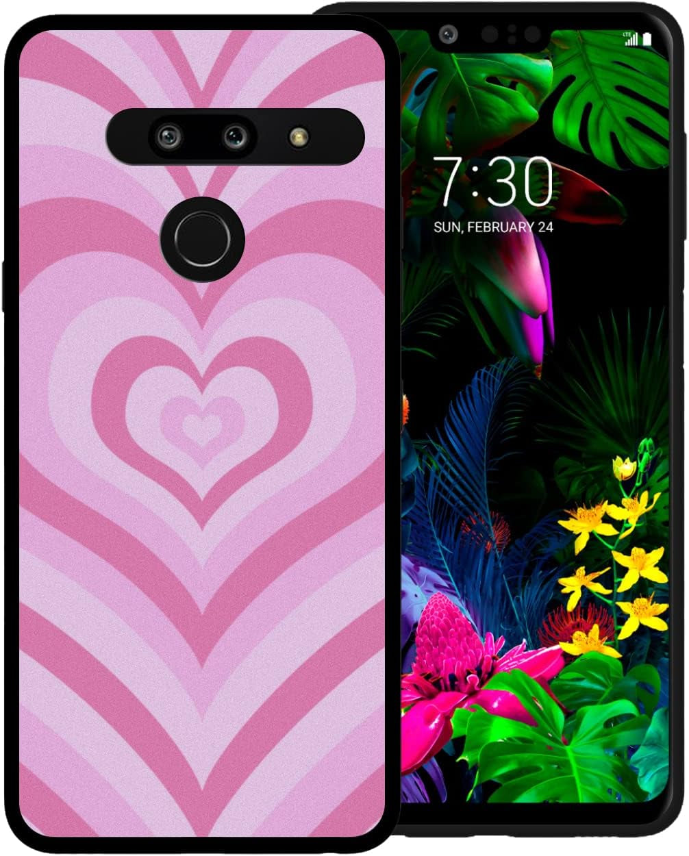 Zaztify Compatible with LG G8 Thinq, Black Heart Tunnel Center Love Swirl Cute Pattern Shockproof Protective Anti-Slip Thin Slim Soft Phone Case Cover Shell  zaztify Pink Heart  