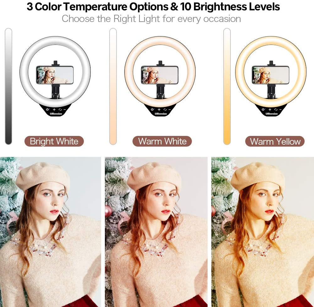 Ubeesize 10’’ LED Ring Light with Stand and Phone Holder, Selfie Halo Light for Photography/Makeup/Vlogging/Live Streaming, Compatible with Phones and Cameras (2020 Version)  UBeesize   