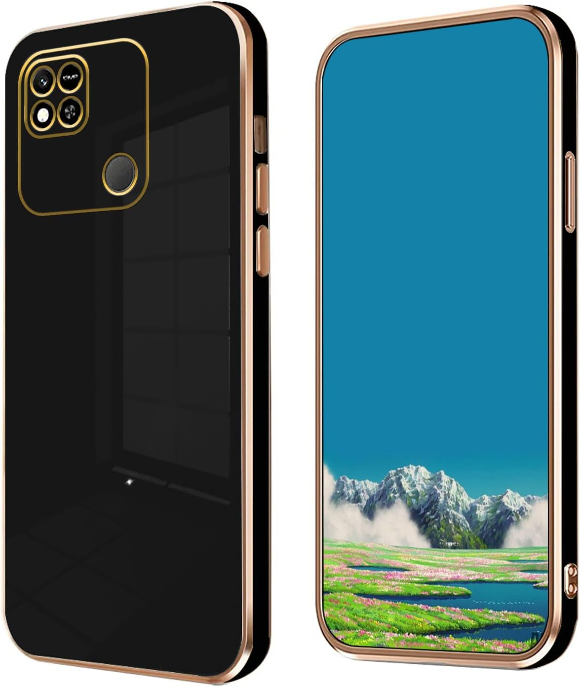 Tiwinxing Compatible with Redmi 10A Case for Women, Ultra Soft Shockproof Cute Plating Electroplate Protective Case TPU Bumper Phone Case for Xiaomi Redmi 10A (Green)  Tiwinxing Black  