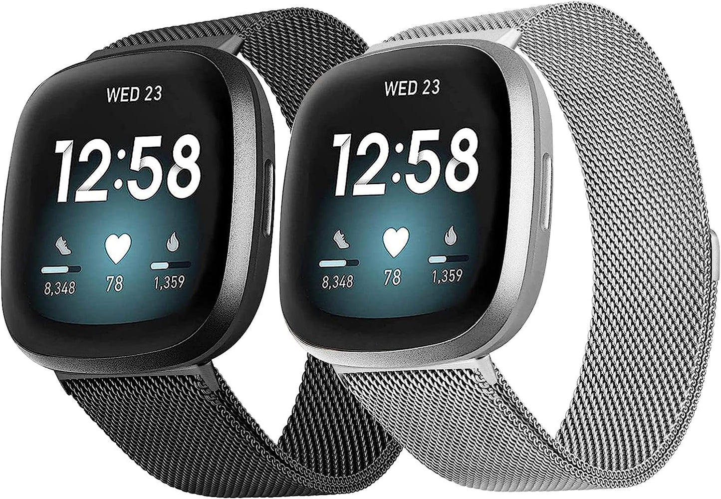 2Pack Metal Bands Compatible with Fitbit Versa 3 /Fitbit Versa 4 /Fitbit Sense 2 /Fitbit Sense Bands for Women Men, Stainless Steel Metal Adjustable Magnetic Strap Replacement for Versa 3/Fitbit Sense  Afoskce   