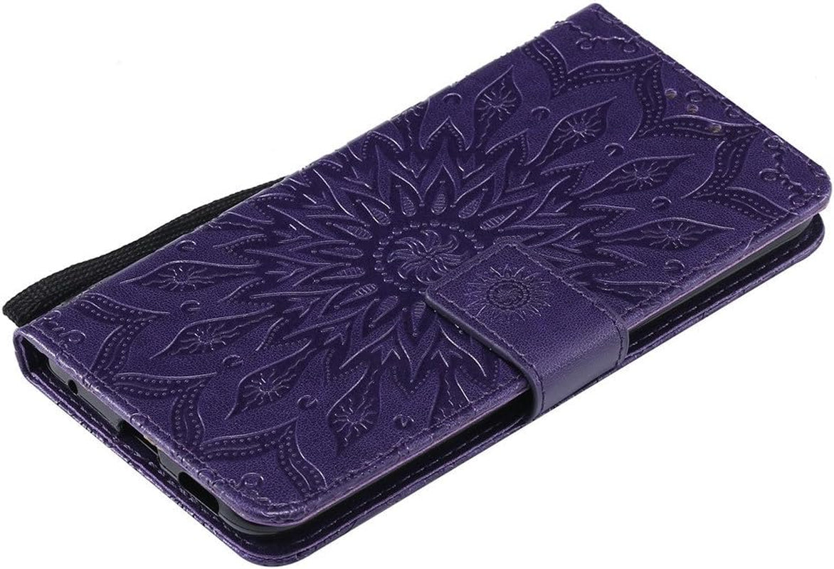 LG V30 Case LG V30 Cover EMAXELER Stylish Wallet 3D Embossed Kickstand Flip Relief Sun Flower Three Dimensional Cards Slot Cash Pockets PU Leather for LG V30 Sun Purple  EMAXELER   