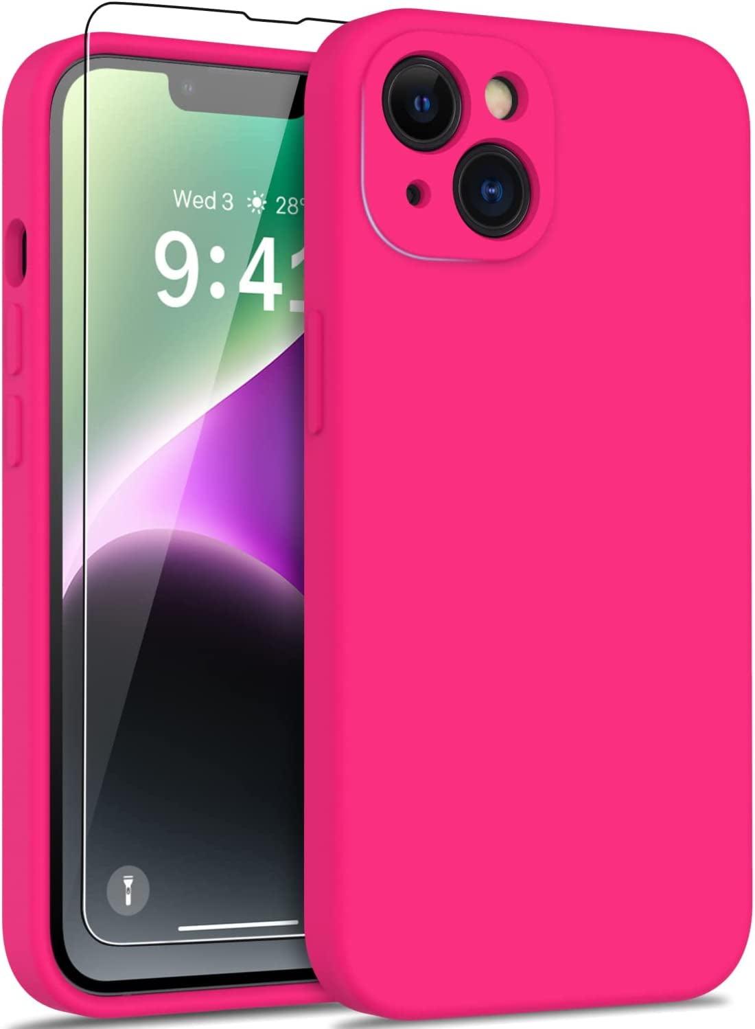 DEENAKIN Iphone 14 Case with Screen Protector,Enhanced Camera Cover,Passing 16Ft Drop Tested Soft Silicone Gel Rubber,Slim Fit Protective Phone Case for Iphone 14 6.1" Dark Blue  DEENAKIN Hot Pink  