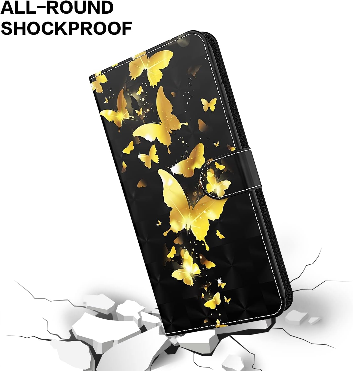 VODEFOX Case for LG G7 Thinq/Lg G7, PU Leather Wallet Case for LG G7 Thinq/Lg G7 6.1", Cute 3D Cartoon Design Card Slot Magnetic Closure Stand Protective Cover for Women - Golden Butterfly  VODEFOX   