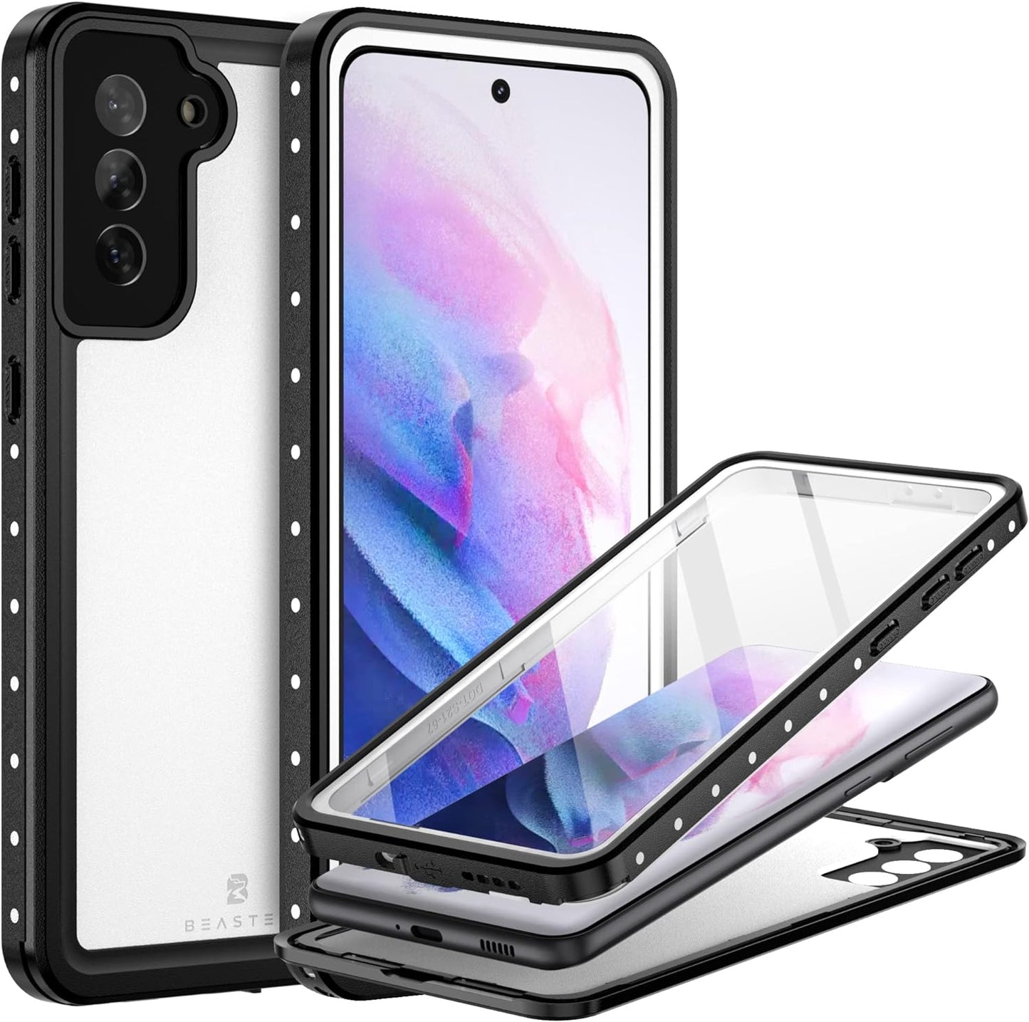 BEASTEK for Samsung Galaxy S21 Ultra Waterproof Case, NRE Series, Shockproof Underwater IP68 Case with Built-In Screen Protector Full Body Protective Cover, for Galaxy S21 Ultra 6.8 Inch (Blue)  BEASTEK White Galaxy S21 