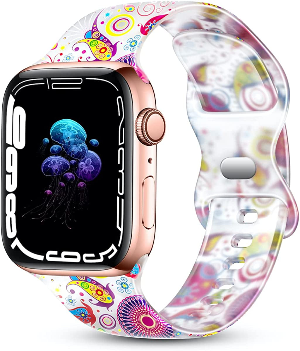 Creategreat Transparent Bands Compatible with Apple Watch Bands 41Mm 40Mm 38Mm 45Mm 44Mm 42Mm for Women Men, Clear Silicone Printed Fadeless Pattern Replacement Strap for Iwatch SE & Series 8,7,6,5,4,3,2,1  CreateGreat   