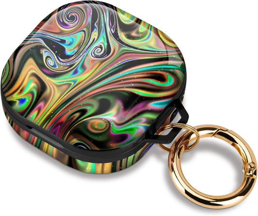 Newseego Compatible with Samsung Galaxy Buds 2 Case (2021)/Galaxy Buds Pro Case/Galaxy Buds Live Case Cover Pink Marble Hard Protective Cover Case with Metal Keychain for Girls Women-Black Abstract  Newseego   