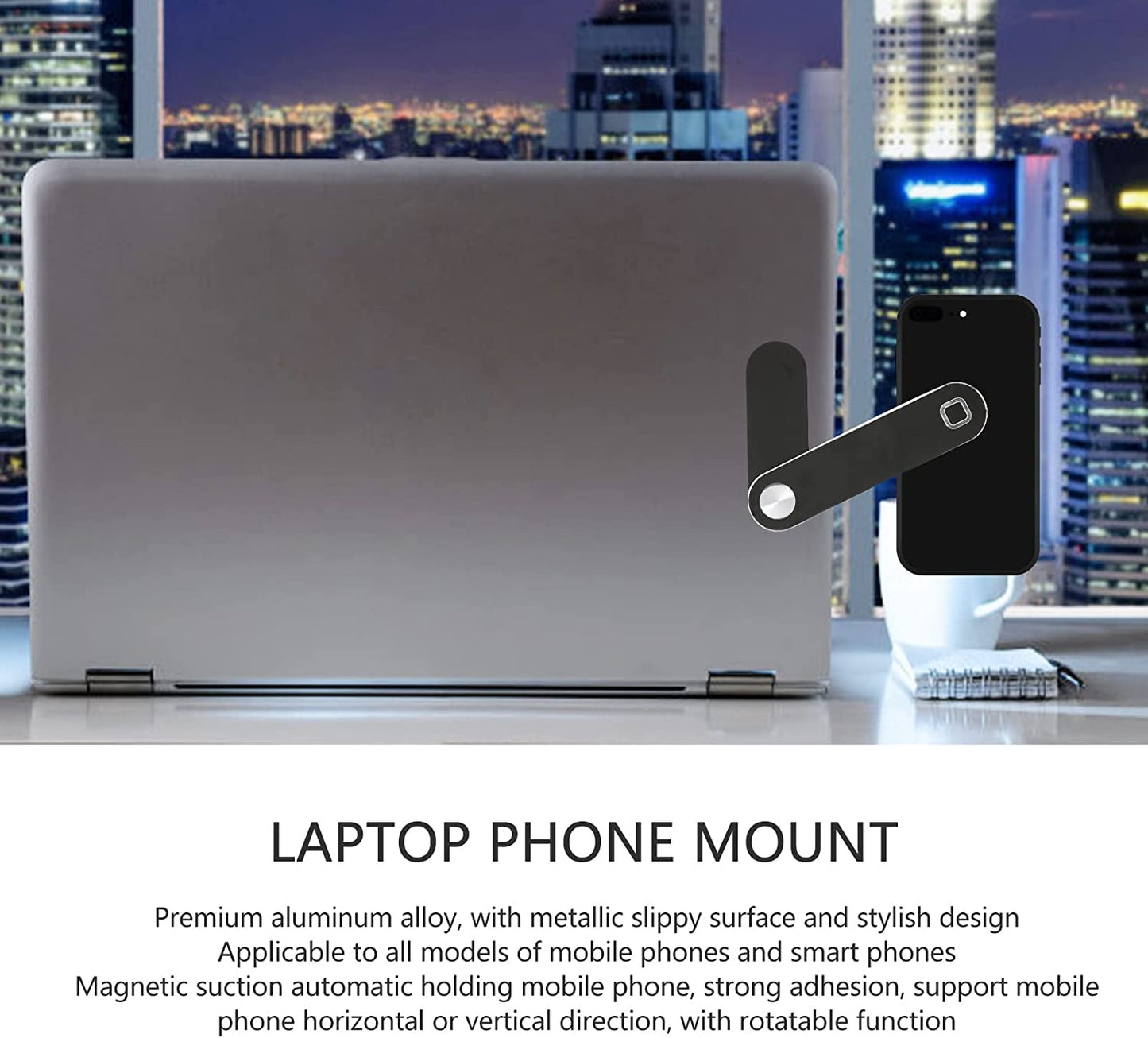 Dpofirs Magnetic Laptop Phone Holder for Laptop, Foldable Laptop Side Mount Clip Universal for All Mobile Phones, Computer Monitor Side Phone Mount(Black)  Dpofirs   