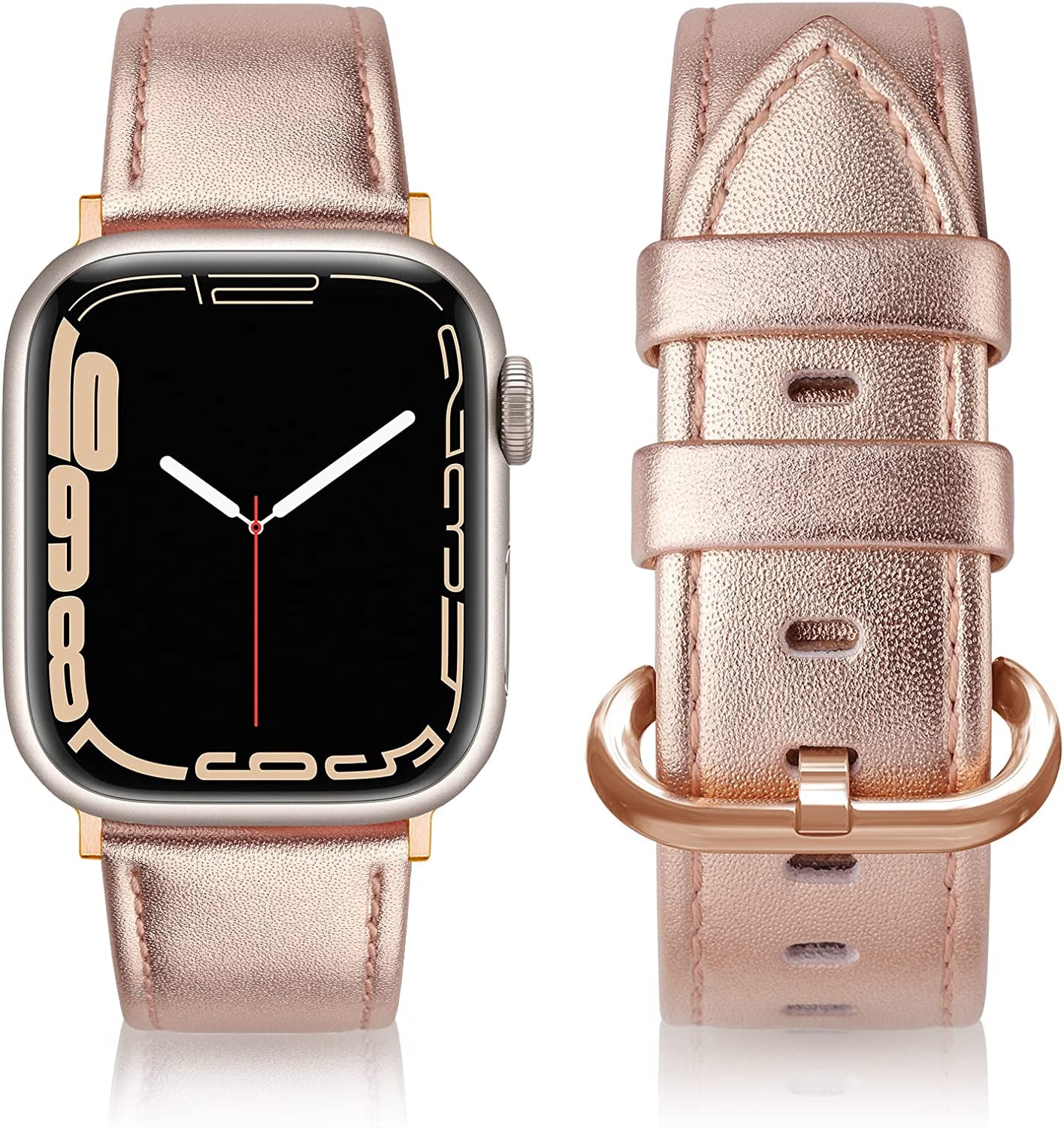 SWEES Leather Bands Compatible with Apple Watch Bands 41Mm 40Mm 38Mm Women Men, Genuine Leather Bands Replacement Strap for Apple Iwatch SE2 SE Series 8 7 6 5 4 3 2 1,Sports & Edition  SWEES Rose Gold  