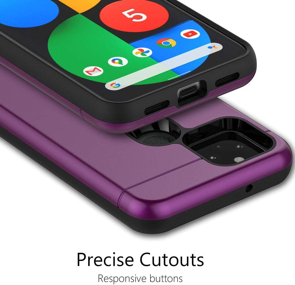 Teelevo Wallet Case for Google Pixel 5, Dual Layer Case with Card Slot Holder and Kickstand for Google Pixel 5 - Purple  Teelevo   