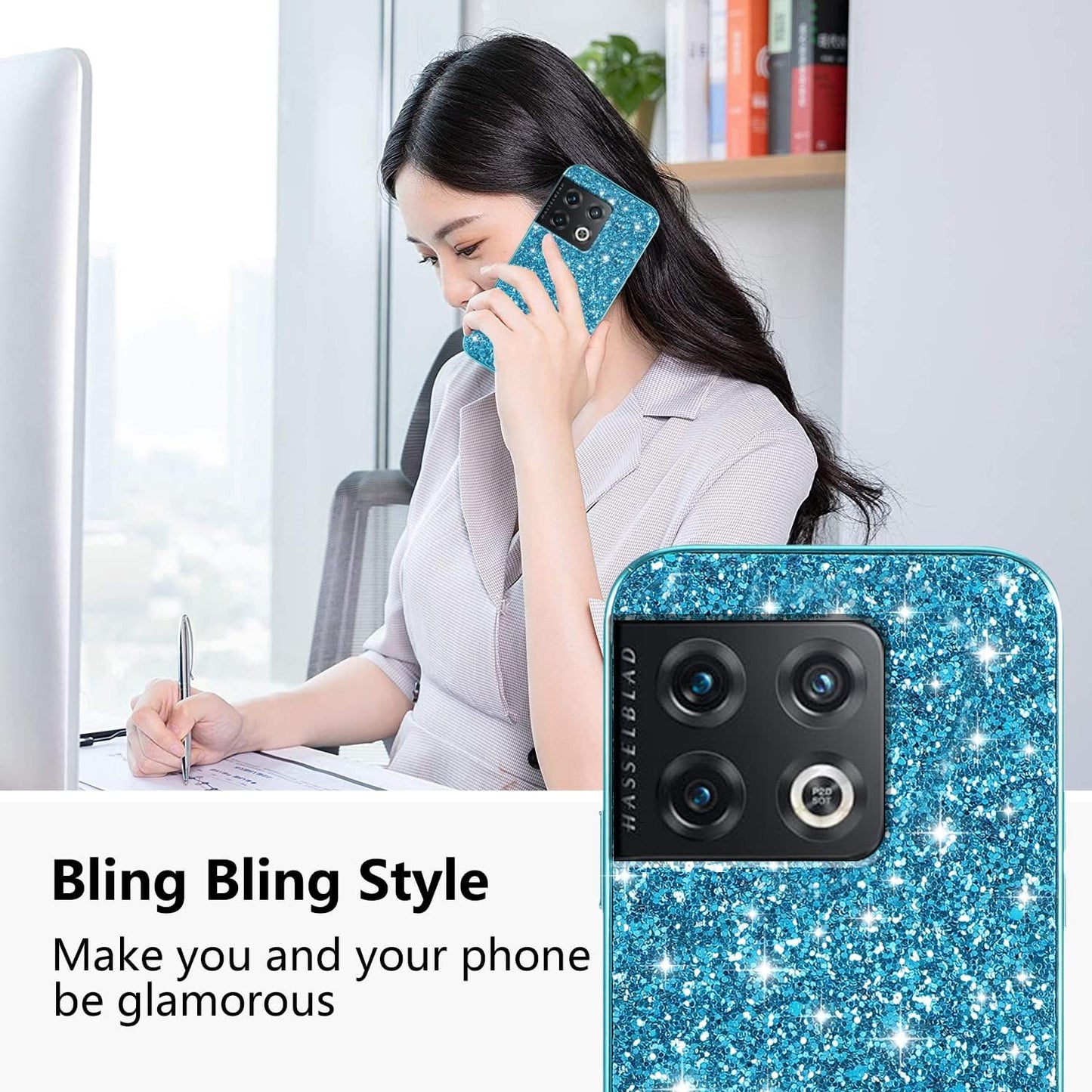 Jancyu Compatible with Oneplus 10 Pro Case, Shockproof Phone Cases for Oneplus 10 Pro Glitter Protective Cover for Women Cute Accessories (Blue)  Jancyu   