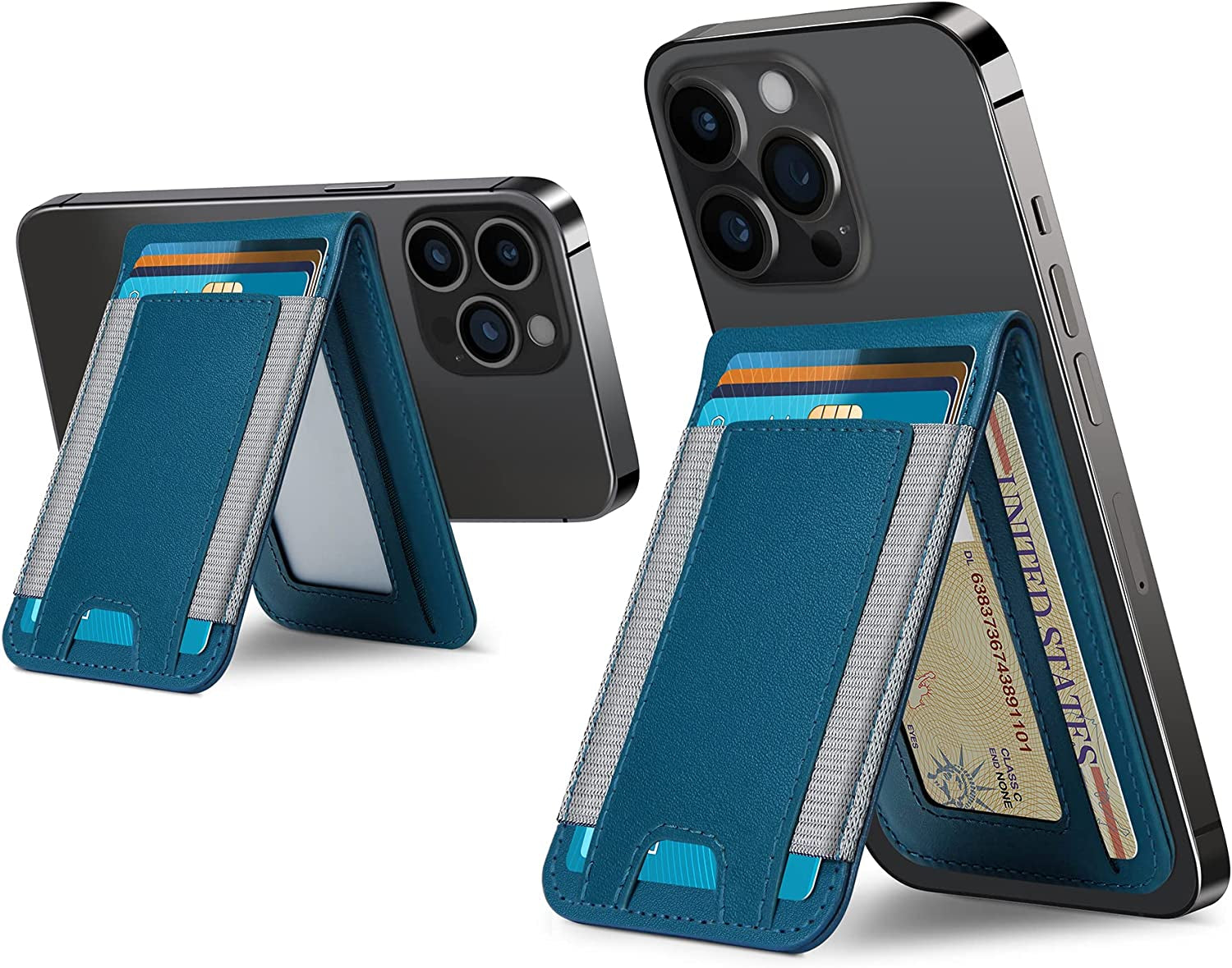 2-In-1 Magsafe Wallet, Up-Grade with Iphone Wallet and Adjustable Stand, Open ID Window, Magnetic Wallet for Iphone 14 Pro Max/14 Pro/14/14 Plus/13/12 Series, 9 Cards Holder, Vegan Leather, Black  ExtreLife Navy Blue  