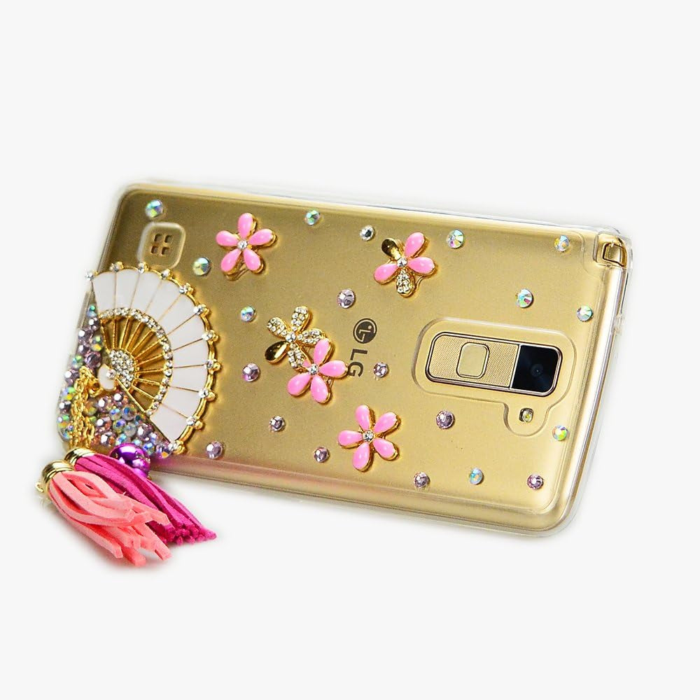 STENES LG G6 / LG G6 plus Case - Luxurious Series 3D Handmade Sparkly Crystal Bling Cover Hybrid Drop Bumper Protection Case with Retro Bows anti Dust Plug - Fan Chain Tassel Flowers  STENES   