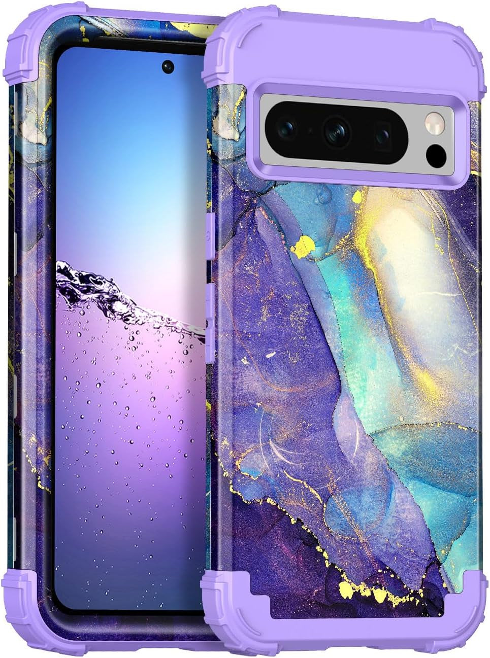 Rancase for Google Pixel 8 Pro Case,Three Layer Heavy Duty Shockproof Full Body Protection Hard Plastic Bumper+Soft Silicone Rubber Protective Girls Case for Google Pixel 8 Pro 6.7 Inch,Butterfly  Rancase Purple  