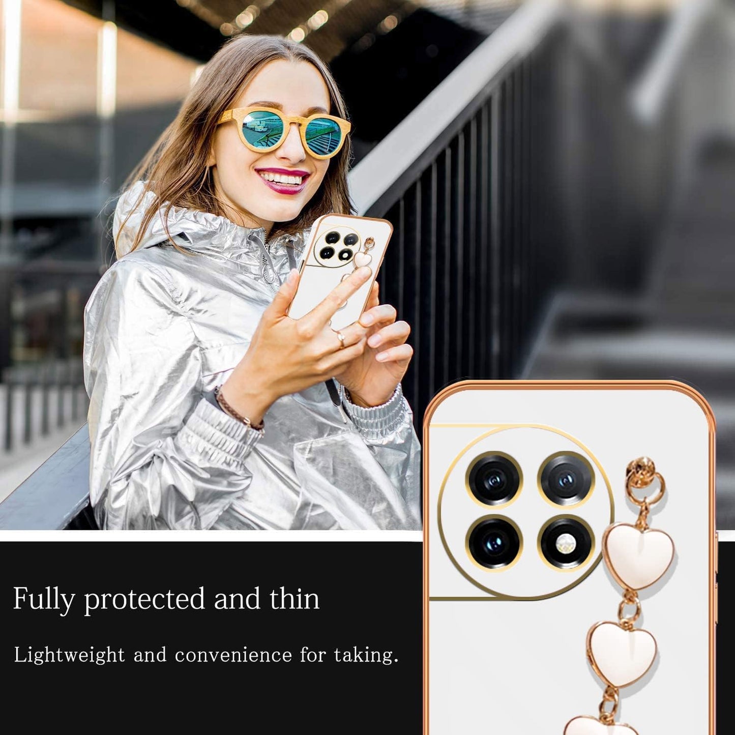 Jancyu Compatible with Oneplus 11 Case Silicone,Shockproof Phone Case for Oneplus11 with Strap Love Slim Protective Accessories Cute Cover for Women Girls (White)  Jancyu   